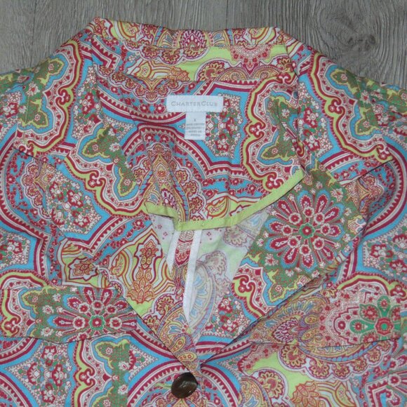 Charter Club Womens Long Sleeve Blouse Top Large Cotton Multicolor Paisley - Picture 2 of 9